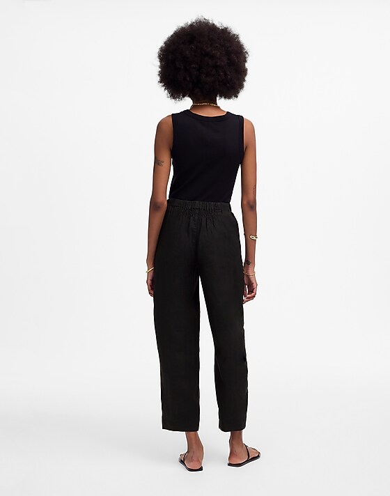 Madewell Tall Pull-On Barrel Pants In 100% Linen Jet Black