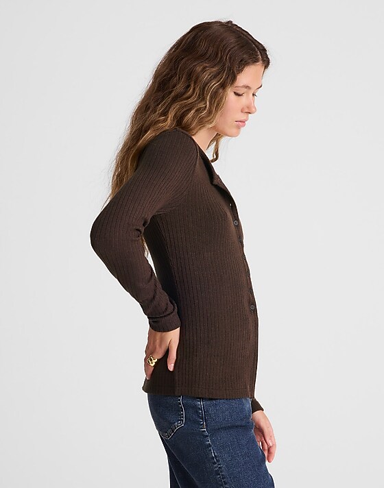Madewell Textural Cutaway Crewneck Cardigan Molasses