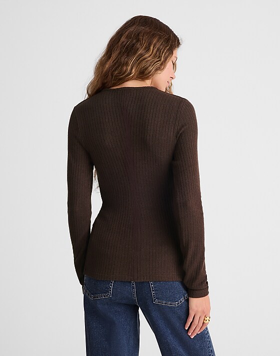 Madewell Textural Cutaway Crewneck Cardigan Molasses