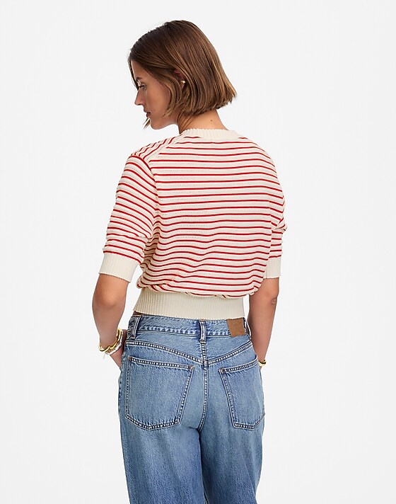 Madewell Textural-Stitch Cotton Sweater Bright Flame Stripe