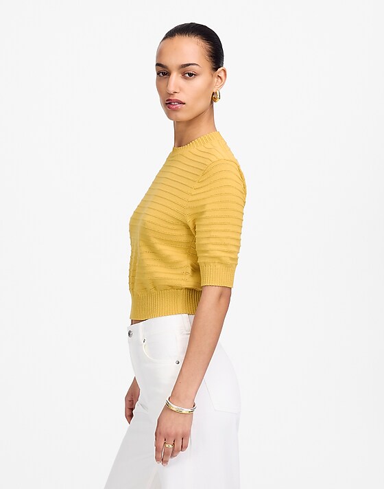 Madewell Textural-Stitch Cotton Sweater Chanterelle