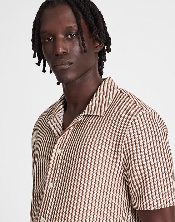 madewell Textured-Knit Short-Sleeve Shirt cinnamon stick