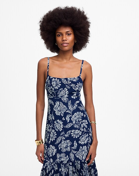 Madewell Textured Maxi Slip Dress In Floral Saylor Floral Navy Large