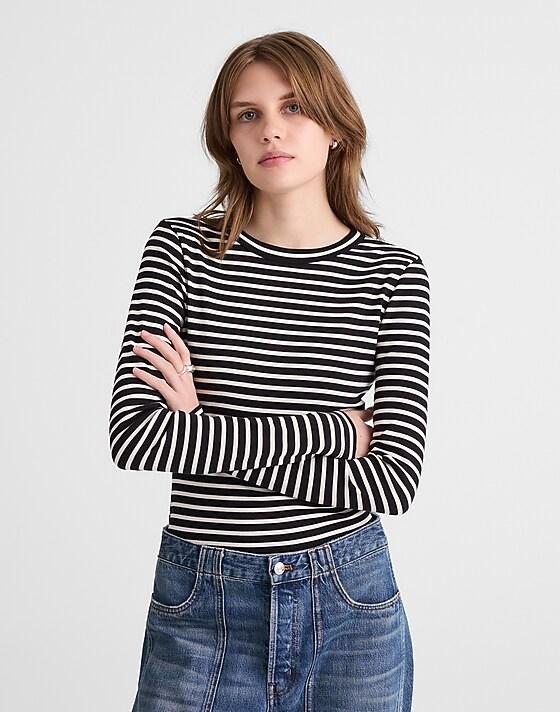 Madewell The '90s Long-Sleeve Tee In Compact Cotton Bengal Stripe