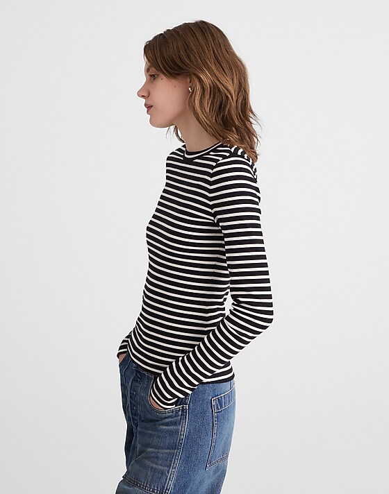 Madewell The '90s Long-Sleeve Tee In Compact Cotton Bengal Stripe