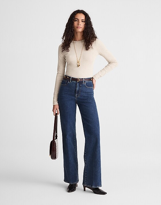 Madewell The '90s Long-Sleeve Tee In Compact Cotton Hthr Coastal Dune