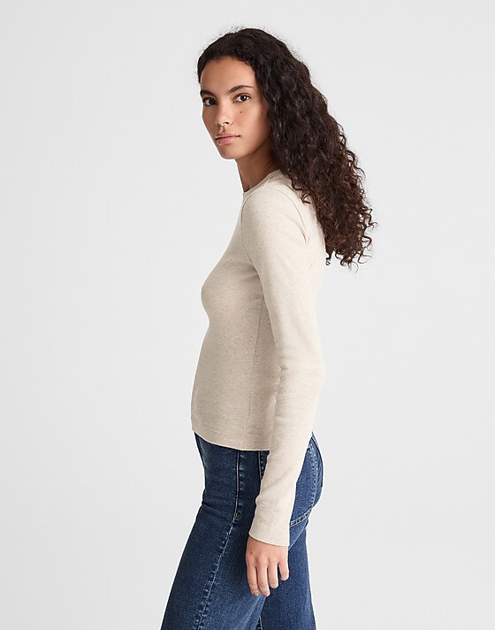 Madewell The '90s Long-Sleeve Tee In Compact Cotton Hthr Coastal Dune