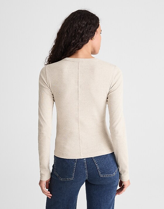 Madewell The '90s Long-Sleeve Tee In Compact Cotton Hthr Coastal Dune