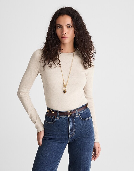 madewell The '90s Long-Sleeve Tee in Compact Cotton hthr coastal dune