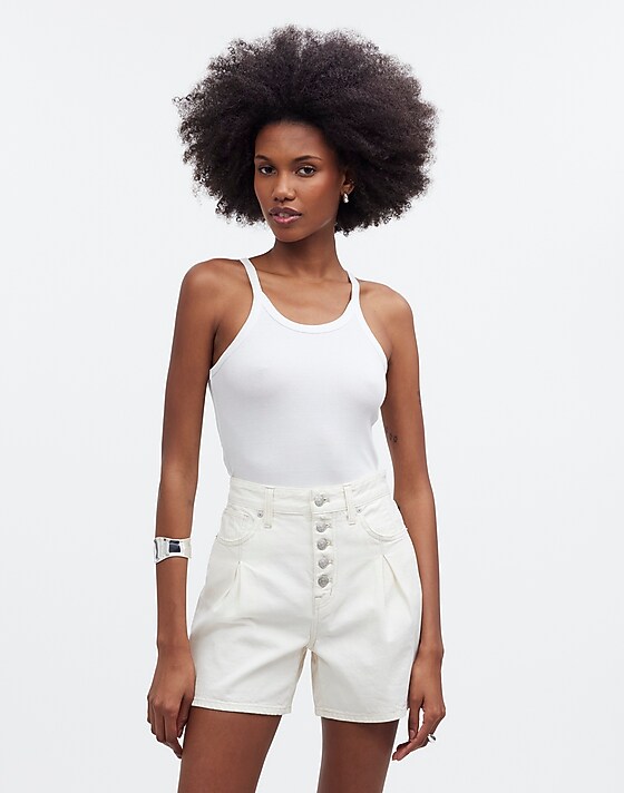 madewell The '90s Mid-Length Jean Short in Vintage Canvas: Button Front Edition vintage canvas