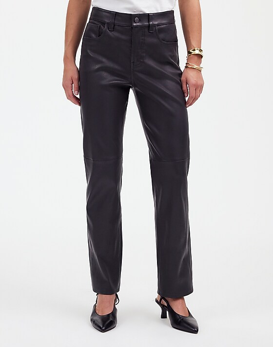 Madewell The '90s Straight Mid-Rise Pant In Leather True Black