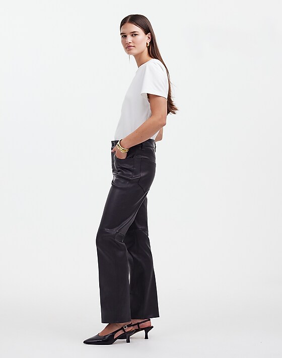 Madewell The '90s Straight Mid-Rise Pant In Leather True Black