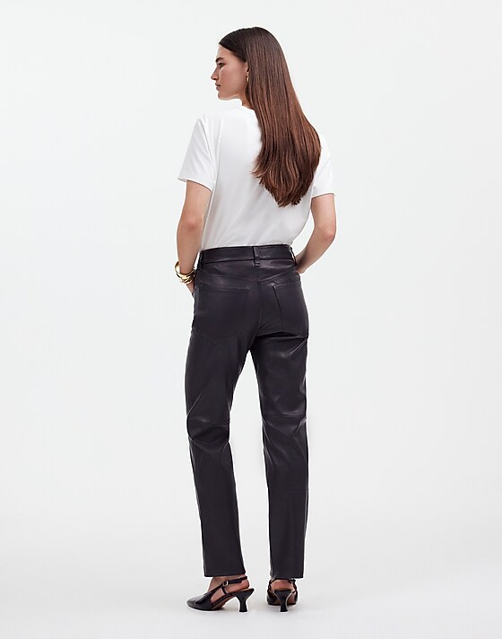 Madewell The '90s Straight Mid-Rise Pant In Leather True Black