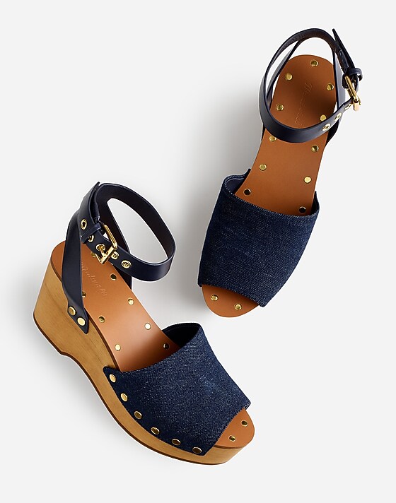 Madewell The Anouk Platform Clog Sandal Dark Denim Multi