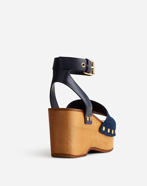 Madewell The Anouk Platform Clog Sandal Dark Denim Multi