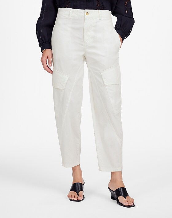 Madewell The Barrel-Leg Utility Pant In Garment-Dyed Twill White