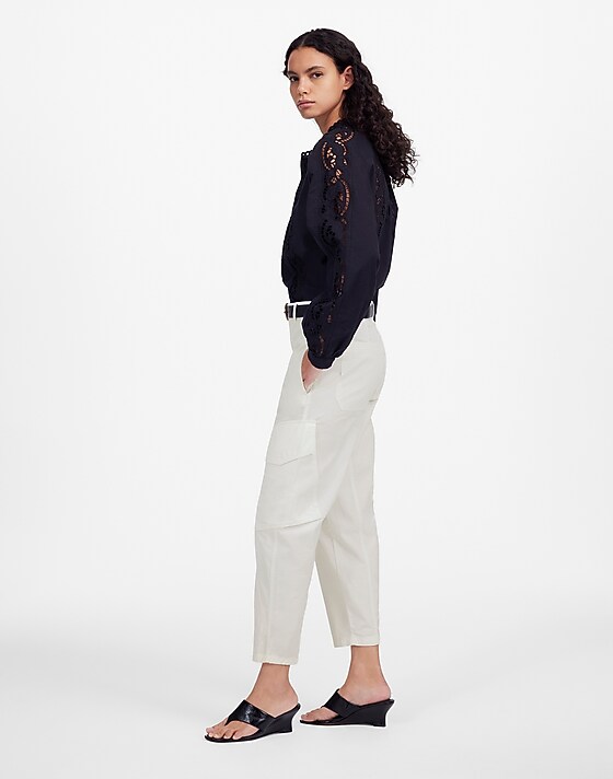 Madewell The Barrel-Leg Utility Pant In Garment-Dyed Twill White