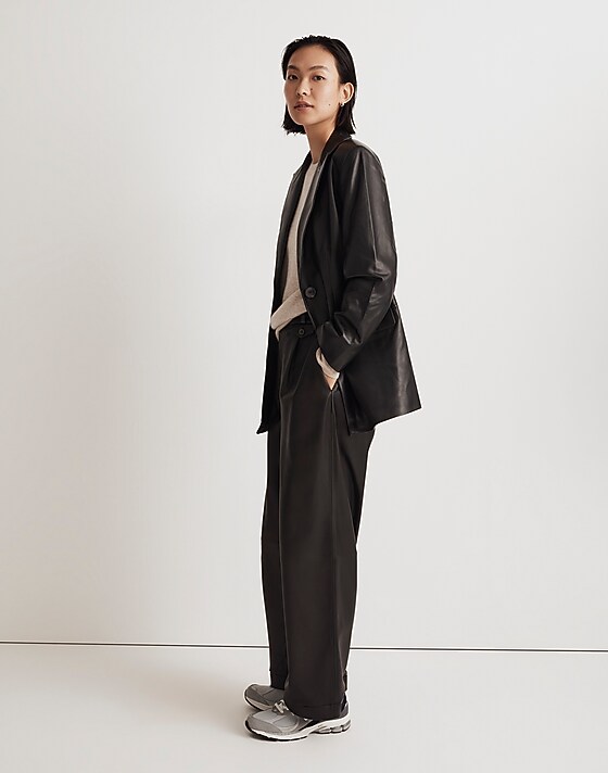 Madewell The Bedford Oversized Blazer In Leather True Black