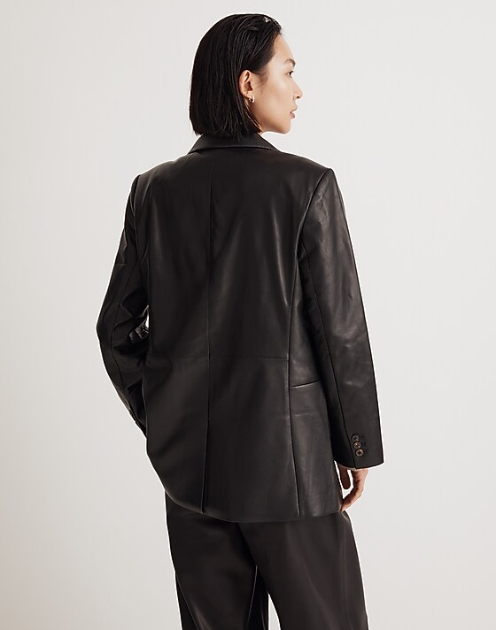 Madewell The Bedford Oversized Blazer In Leather True Black