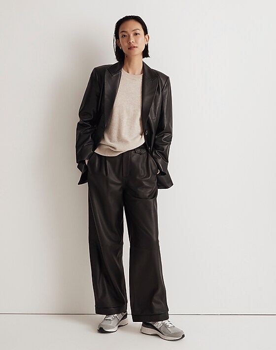 madewell The Bedford Oversized Blazer in Leather true black