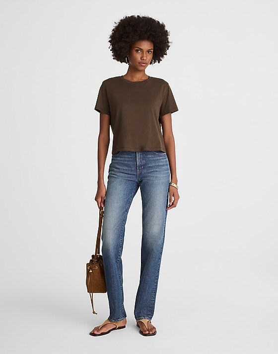 Madewell The Boxy-Crop Tee In Soft Slub Roasted Chicory