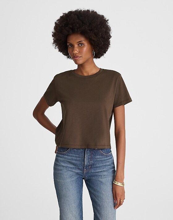 madewell The Boxy-Crop Tee in Soft Slub roasted chicory