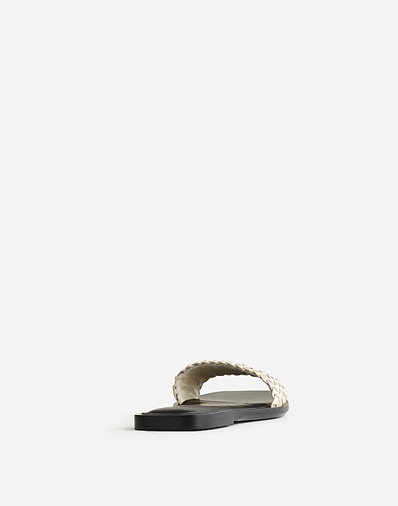 Madewell The Cora Slide Sandal In Woven Leather Alabaster