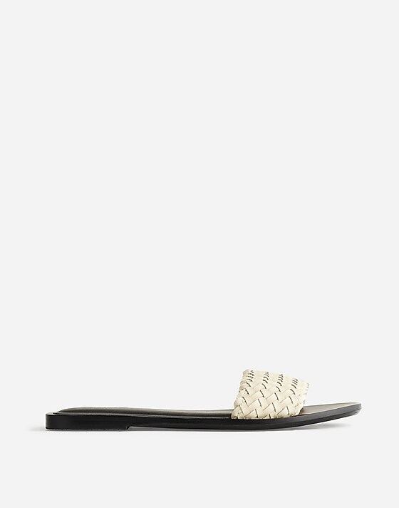 madewell The Cora Slide Sandal in Woven Leather alabaster