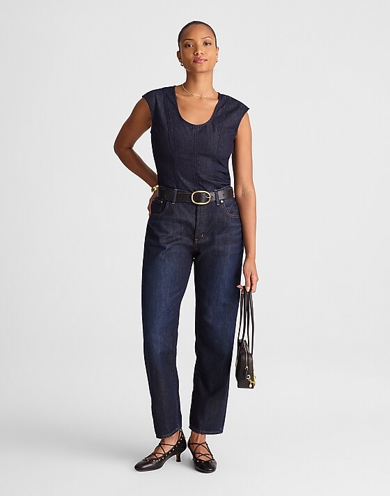 madewell The Curvy Dean Easy Straight Jean in SoftDrape foundry wash