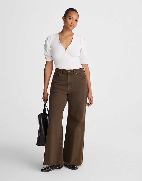 madewell The Curvy Flared Wide-Leg Crop Jean dark mocha