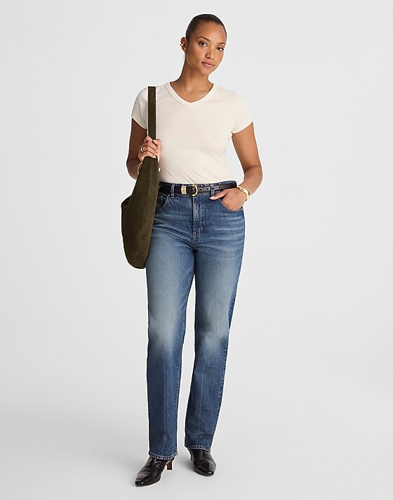 madewell The Curvy Longline Straight Jean in Greendale Wash greendale wash