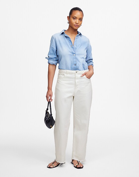 madewell The Curvy Pieced Barrel-Leg Jean tile white