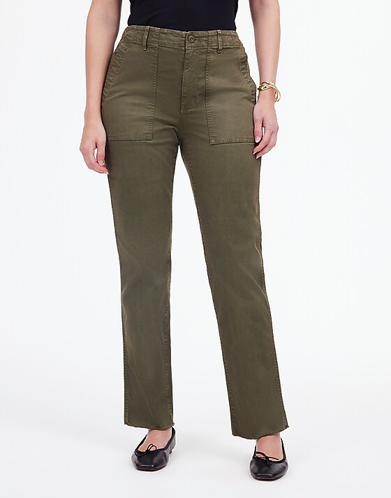 Madewell The Curvy Slim Straight Trouser Pant In Garment Dye Faded Ivy