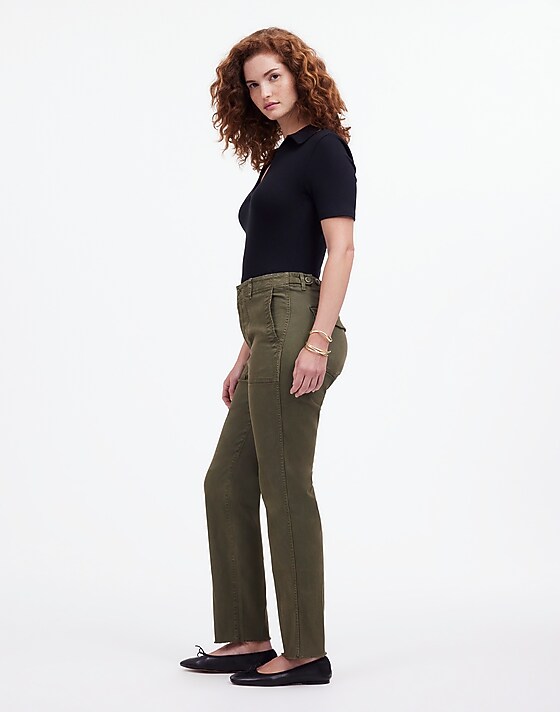 Madewell The Curvy Slim Straight Trouser Pant In Garment Dye Faded Ivy
