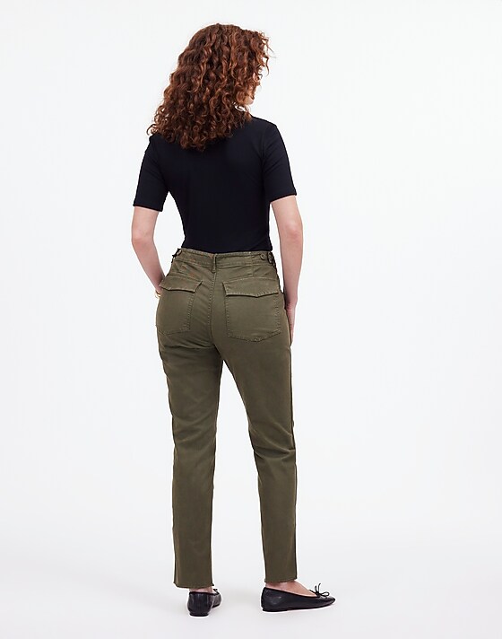Madewell The Curvy Slim Straight Trouser Pant In Garment Dye Faded Ivy