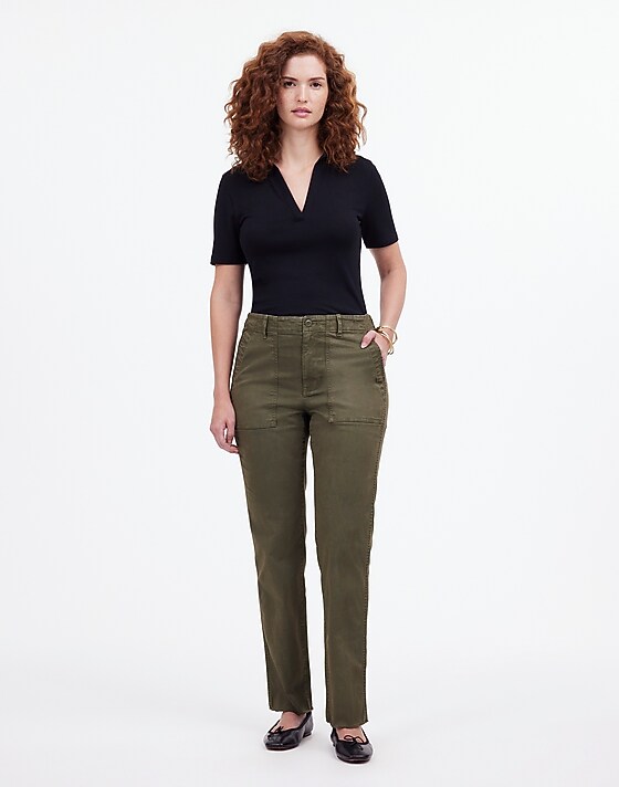 madewell The Curvy Slim Straight Trouser Pant in Garment Dye faded ivy