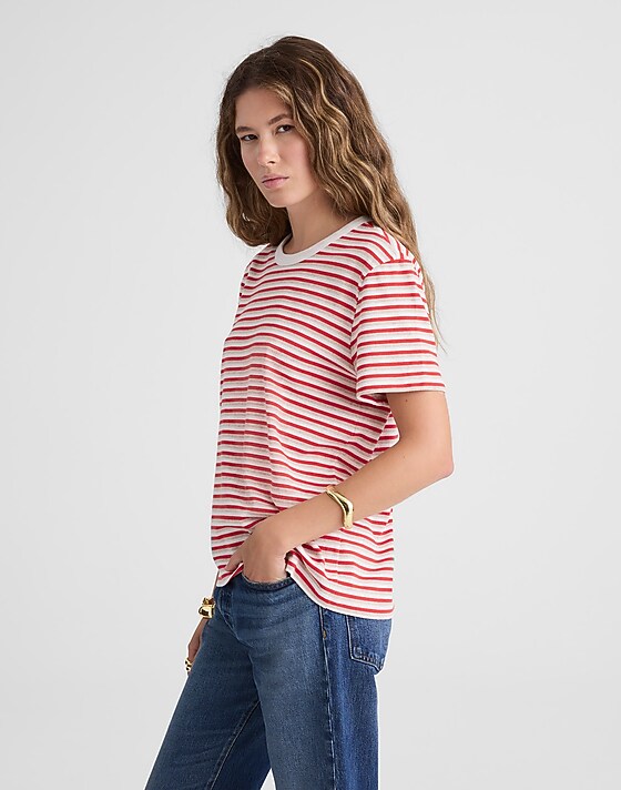 Madewell The Dakota Perfect Crewneck Tee Red Stripe