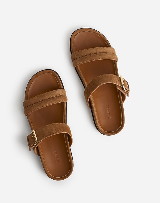 Madewell The Dara Double-Strap Slide Sandal Aged Cognac