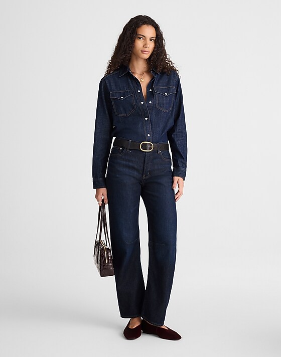 madewell The Darted Barrel-Leg Jean in SoftDrape foundry wash
