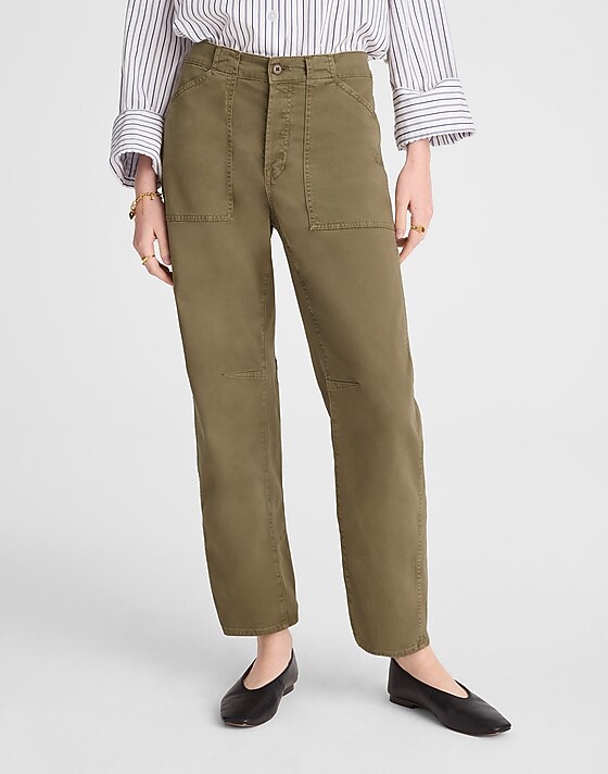 Madewell The Darted Barrel-Leg Utility Pant Safari Khaki