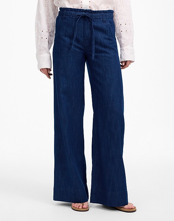 Madewell The Denim Pull-On Wide-Leg Pant Bright Rinse Wash