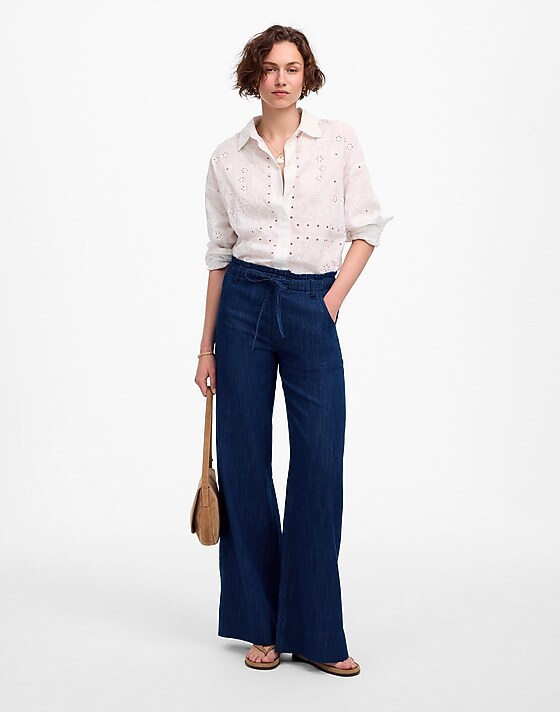 madewell The Denim Pull-On Wide-Leg Pant bright rinse wash