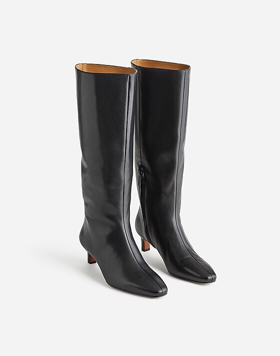 Madewell The Dimes Kitten-Heel Knee-High Boot With Extended Calf In Leather True Black