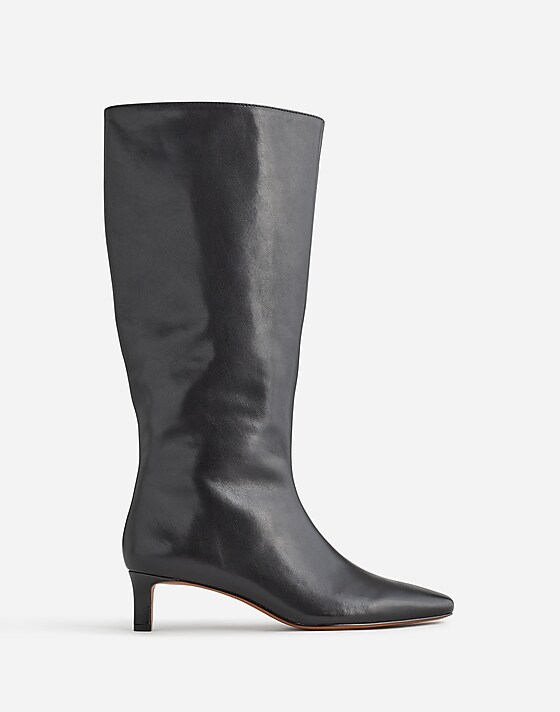 Madewell The Dimes Kitten-Heel Knee-High Boot With Extended Calf In Leather True Black