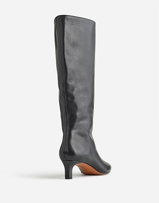 Madewell The Dimes Kitten-Heel Knee-High Boot With Extended Calf In Leather True Black
