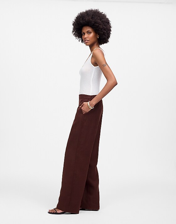 Madewell The Easy Pull-On Pant In 100% Linen Chocolate Raisin
