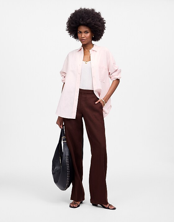 madewell The Easy Pull-On Pant in 100% Linen chocolate raisin
