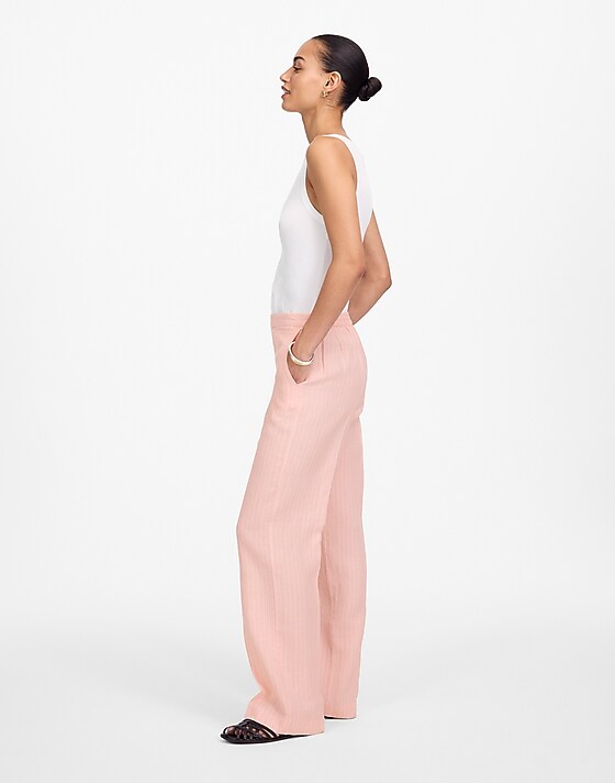Madewell The Easy Pull-On Pant In 100% Linen Palest Blossom