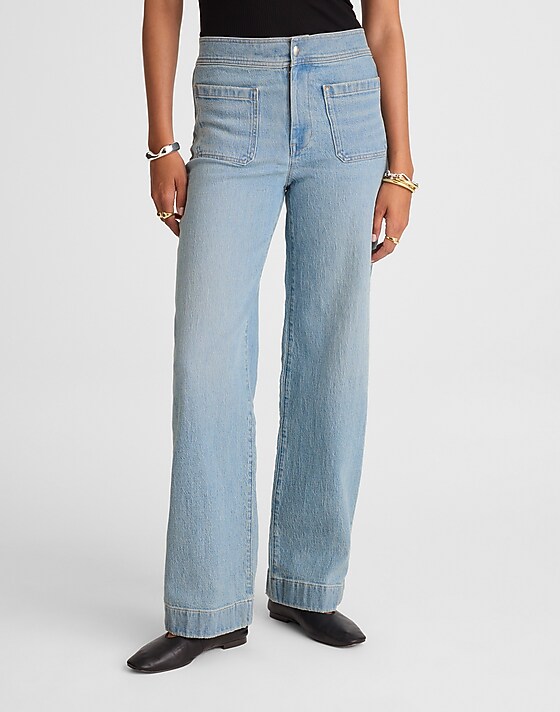 Madewell The Emmett Wide-Leg Full Length Jean: Patch Pocket Edition Logsdon Wash
