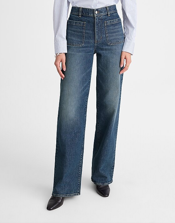 Madewell The Emmett Wide-Leg Full Length Jean: Patch Pocket Edition Greendale Wash